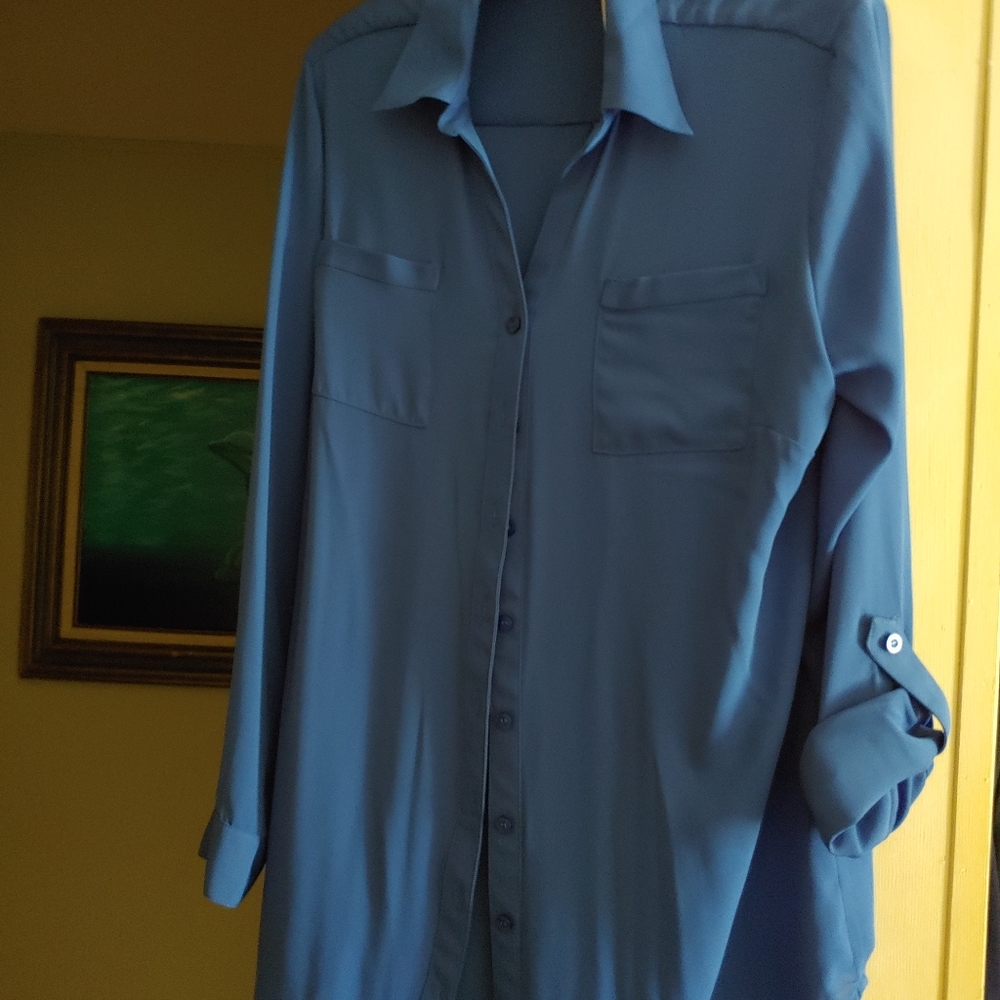 Blue button front blouse
